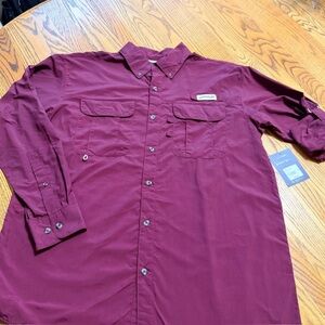 Magellan Outdoors Men's Maroon Casual Button Down Shirt